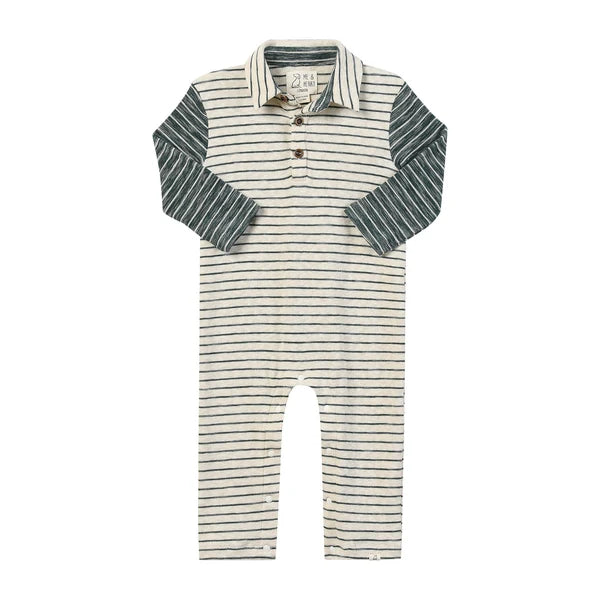 Me & Henry Cream with Green Stripe | Arlington Polo Romper