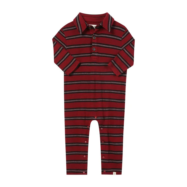 Me & Henry Burgundy Black Stripe | Kingston Polo Romper