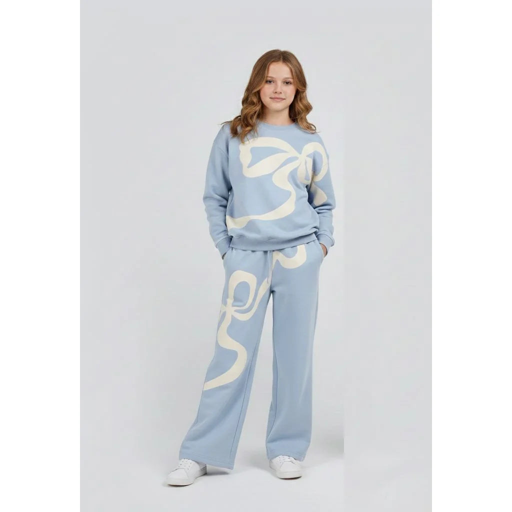 Tweenstyle Light Blue | Oversized Bow Sweatshirt & Wide Leg Set