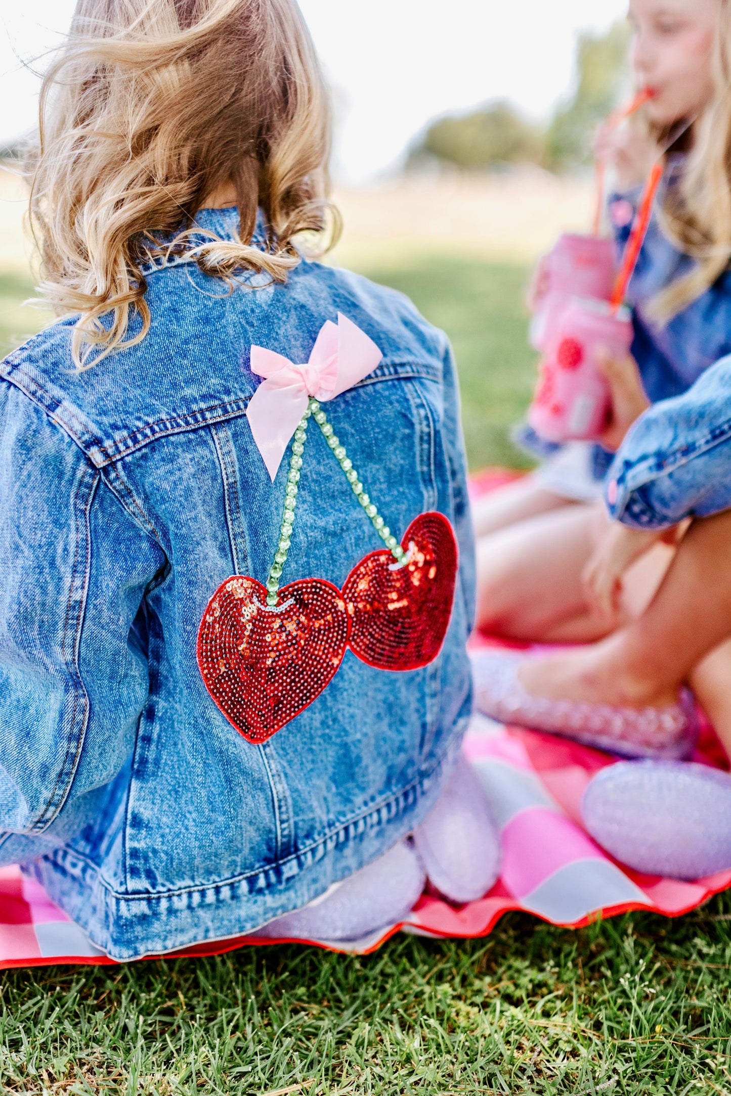 Three Wildflower Designs Cherry and Bow | Denim Jacket