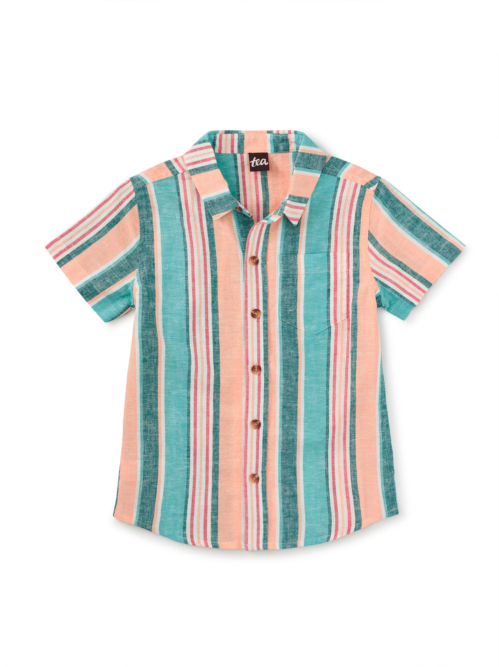 Tea Cyan | Stripe Button Up Woven Shirt