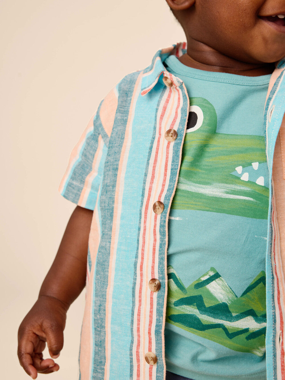 Tea Cyan | Stripe Button Up Woven Shirt