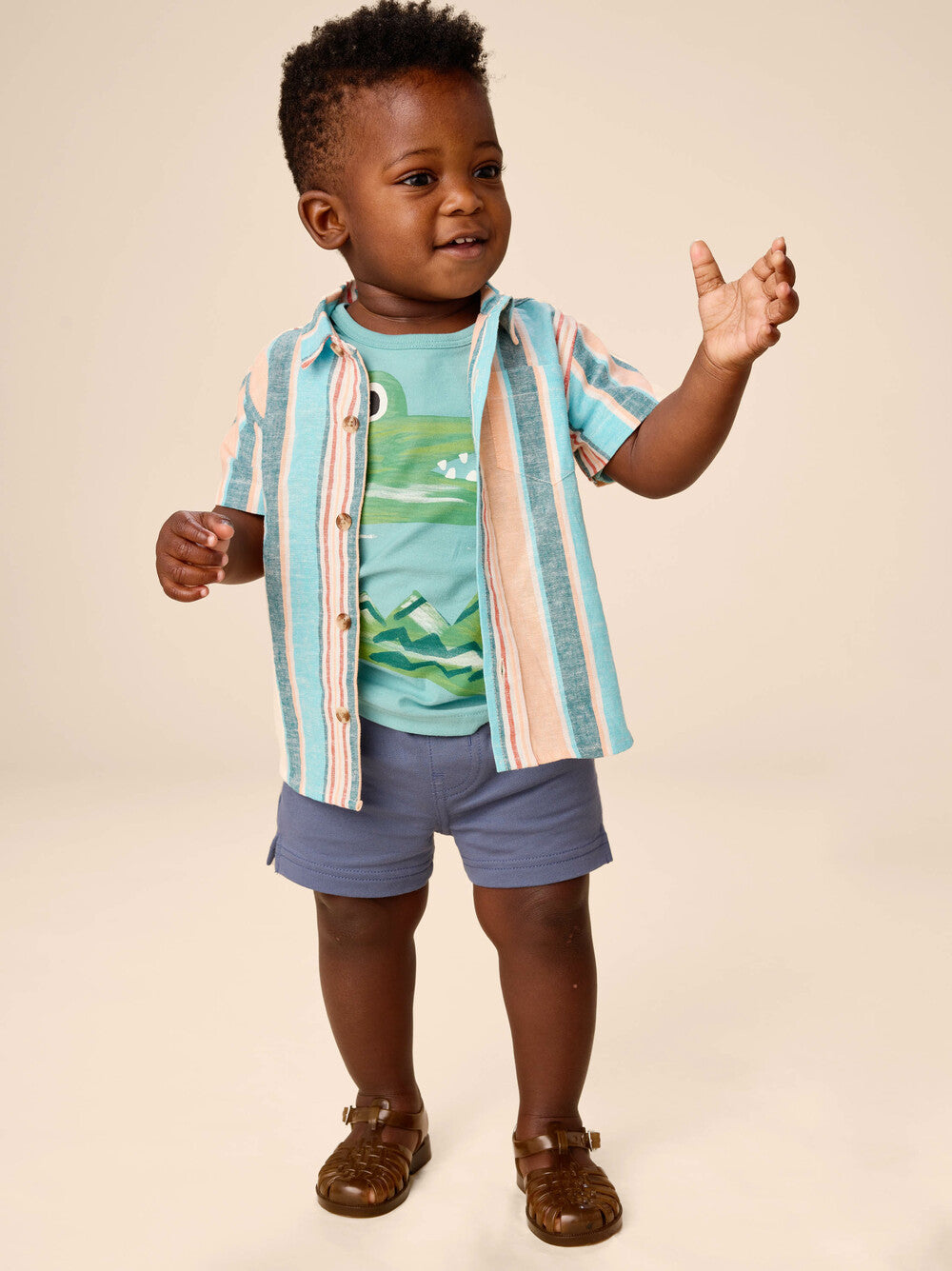 Tea Cyan | Stripe Button Up Woven Shirt