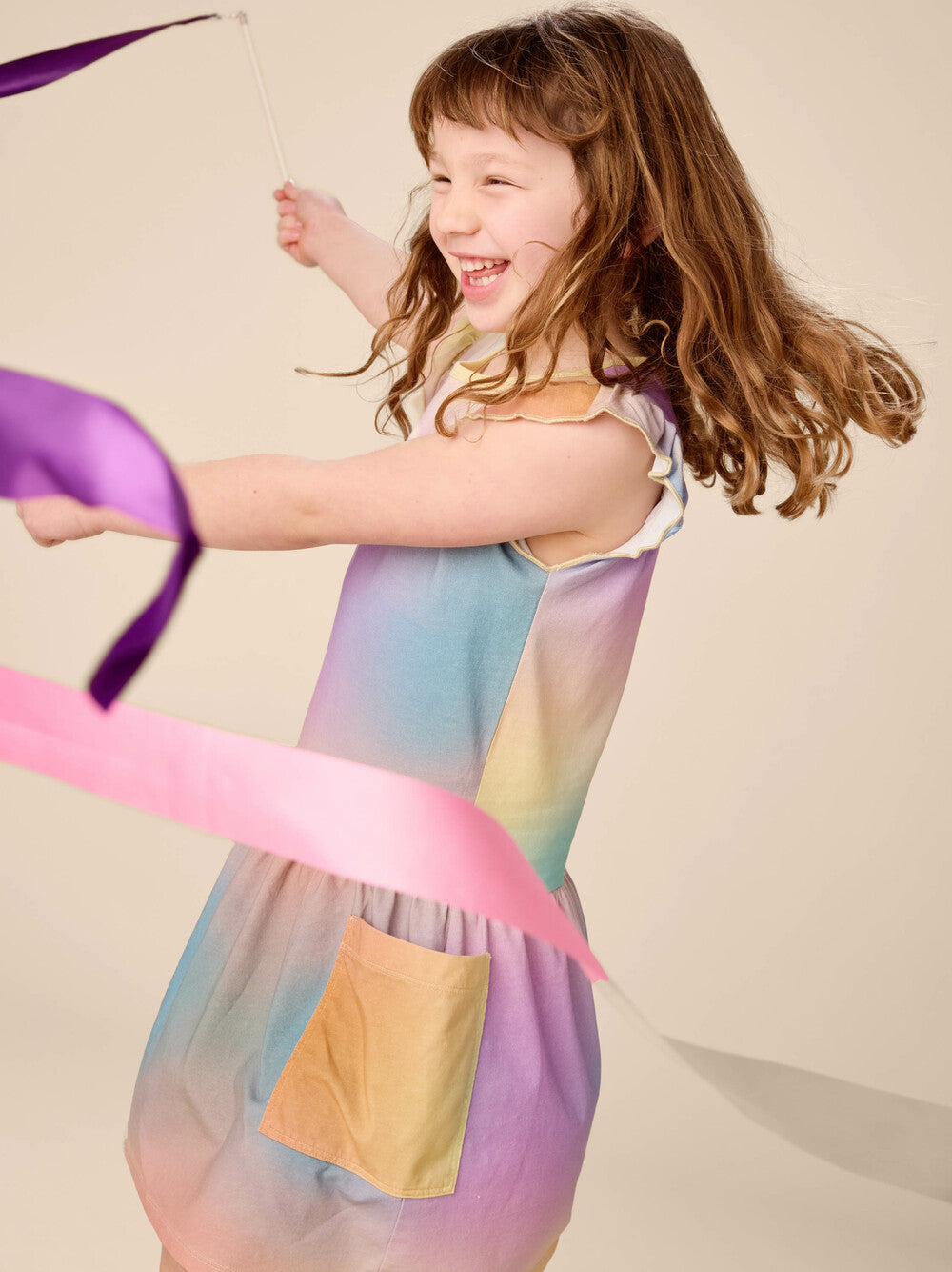 Tea Rainbow Gradiant | Flutter Sleeve Pocket Dress