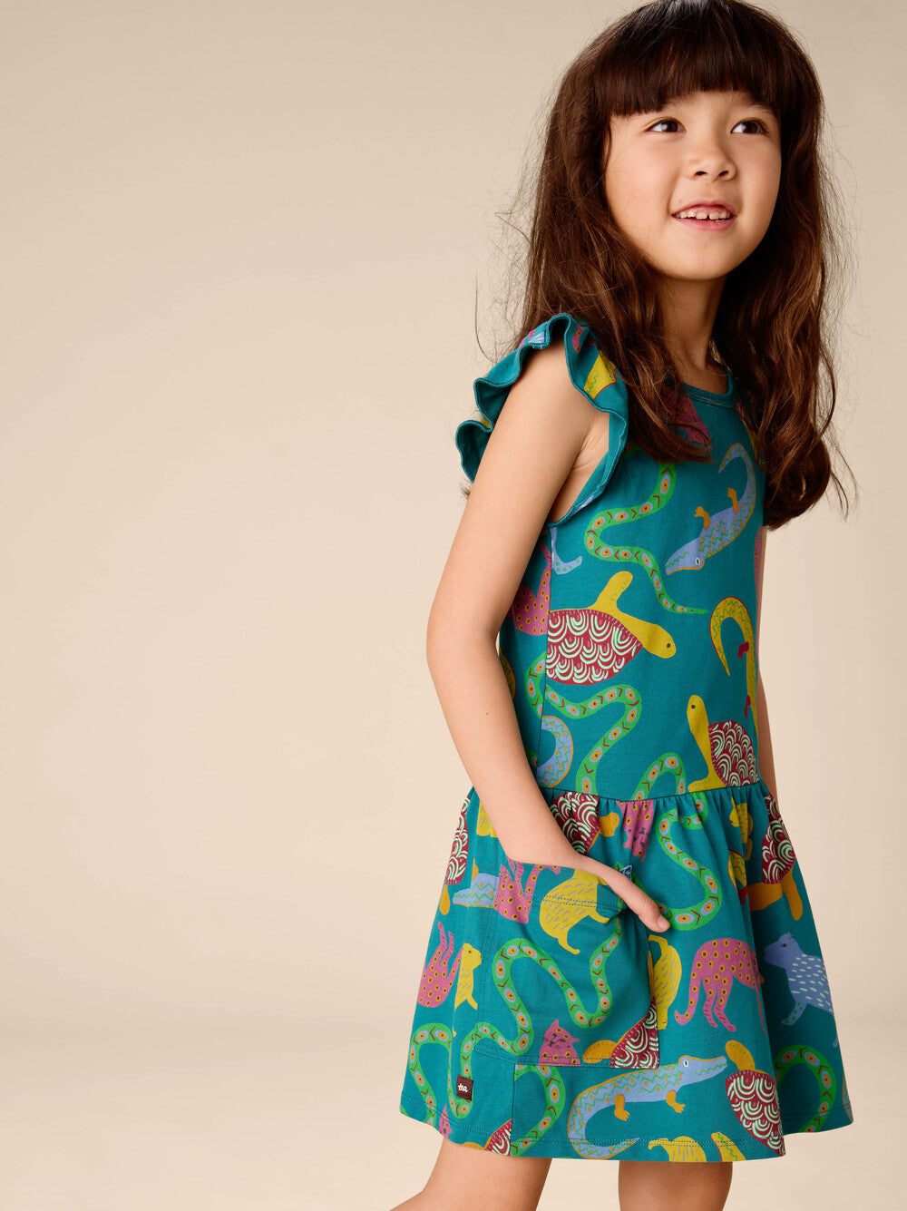 Tea Brazilion Folk Animals | Flutter Sleeve Pocket Dress