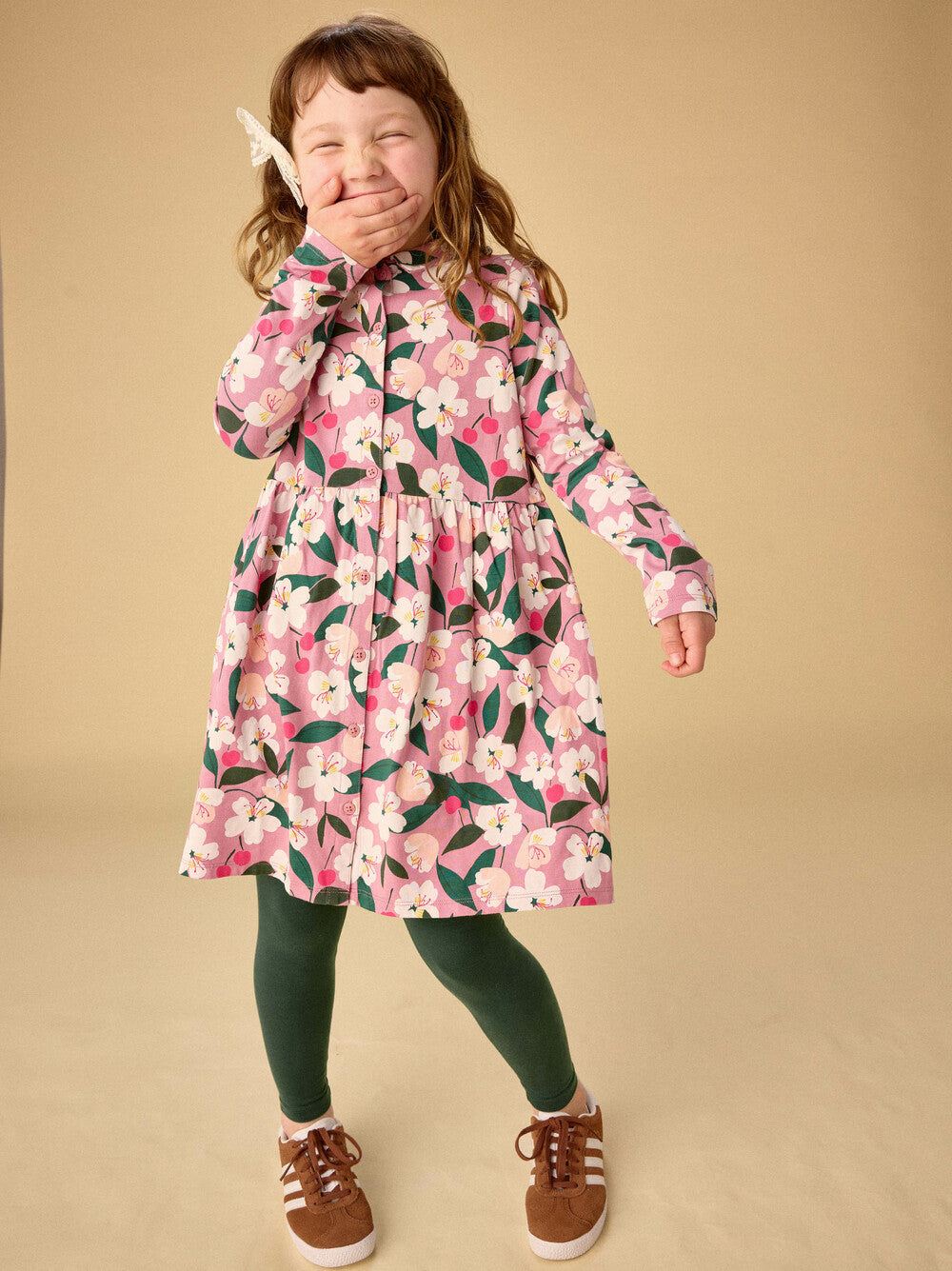Tea Cherry | Collared Long Sleeve Dress