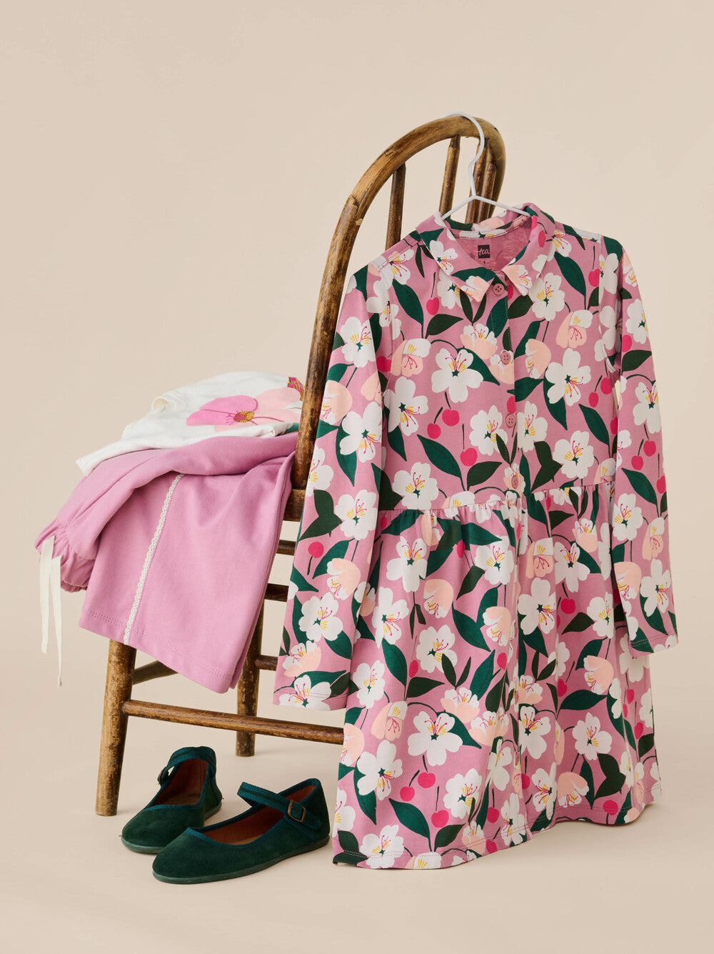 Tea Cherry | Collared Long Sleeve Dress