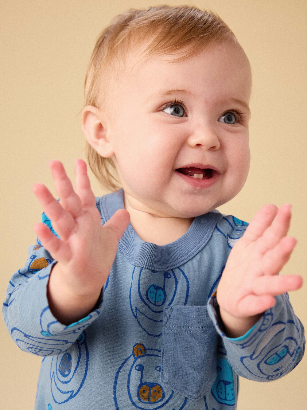 Tea Moon Bear | Long Sleeve Pocket Romper