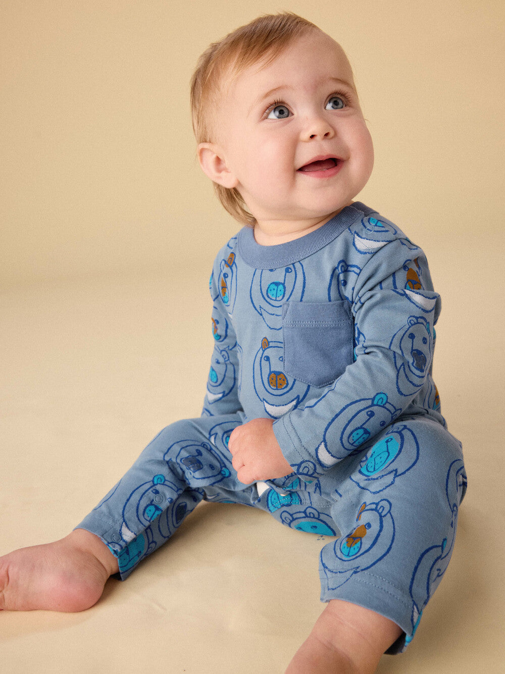 Tea Moon Bear | Long Sleeve Pocket Romper