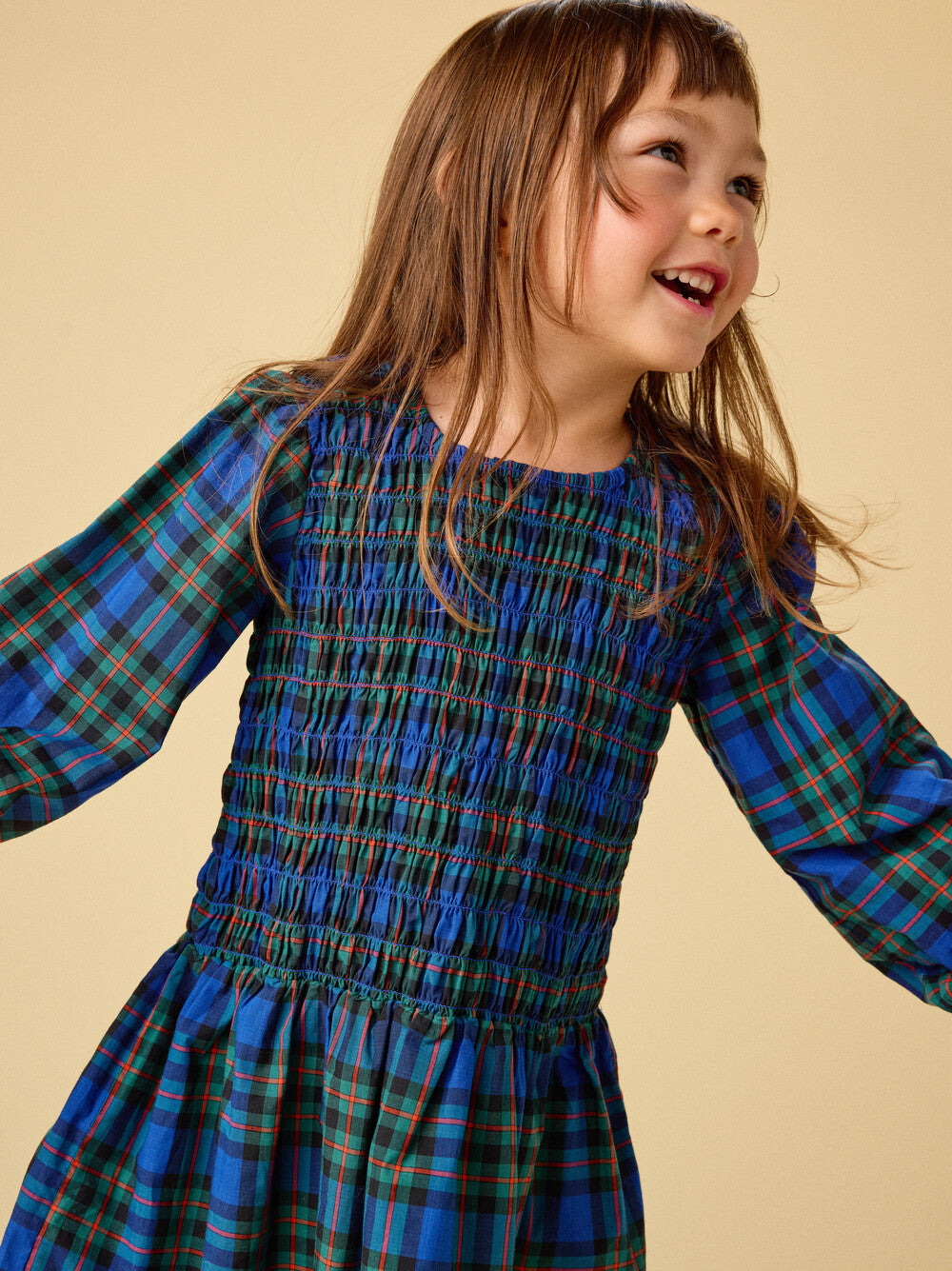 Tea Busan Holiday Plaid | Smocked Woven Blouson Sleeve Dress