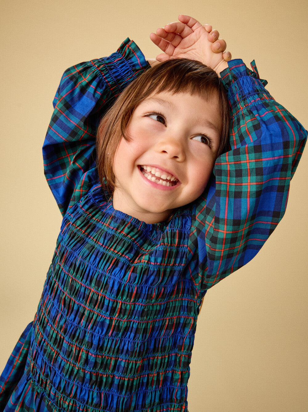 Tea Busan Holiday Plaid | Smocked Woven Blouson Sleeve Dress
