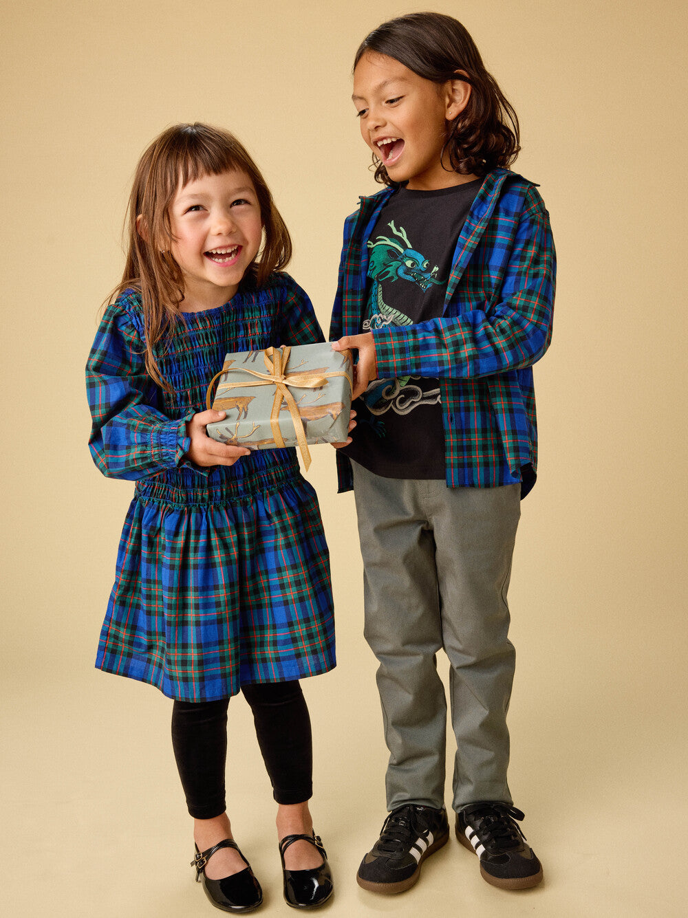 Tea Busan Holiday Plaid | Smocked Woven Blouson Sleeve Dress