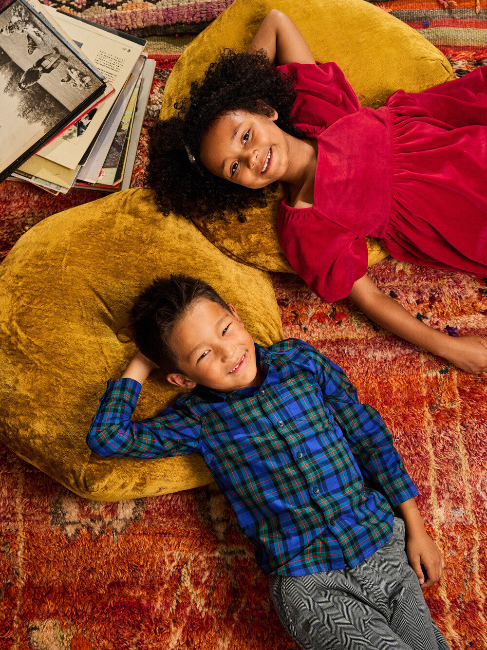 Tea Red Wagon | Puff Shoulder Velour Dress