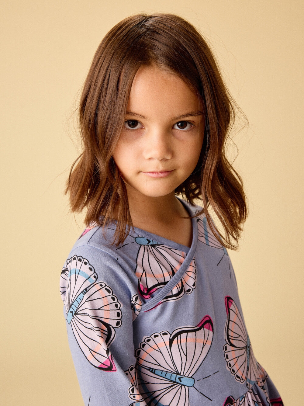 Tea Butterfly Dance | Long Sleeve Wrap Neck Dress