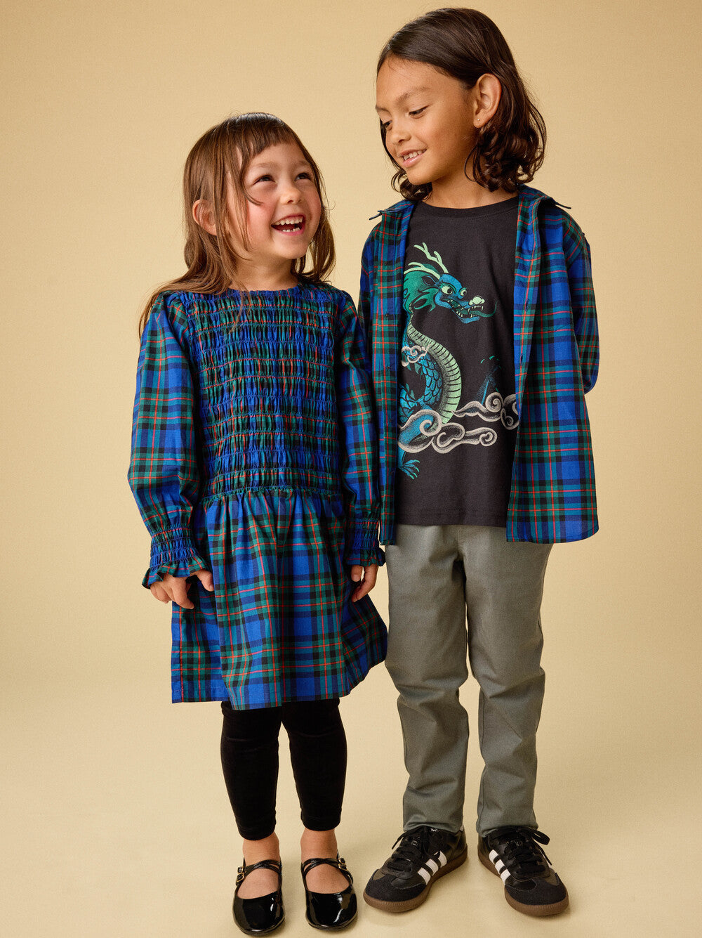 Tea Busan Holiday Plaid | Smocked Woven Blouson Sleeve Dress