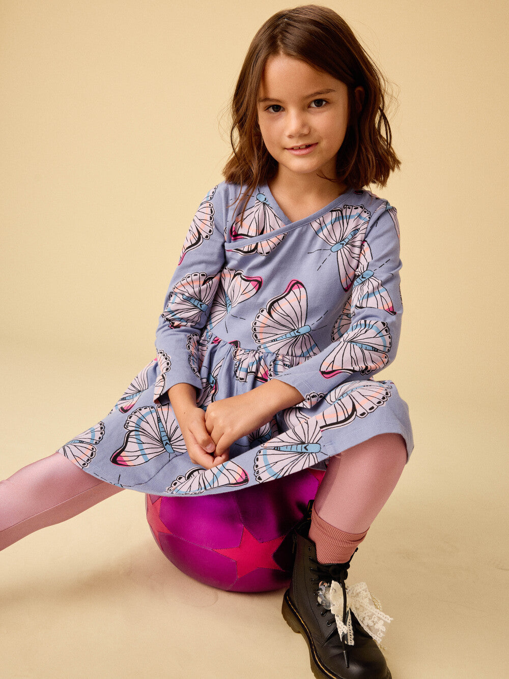 Tea Butterfly Dance | Long Sleeve Wrap Neck Dress