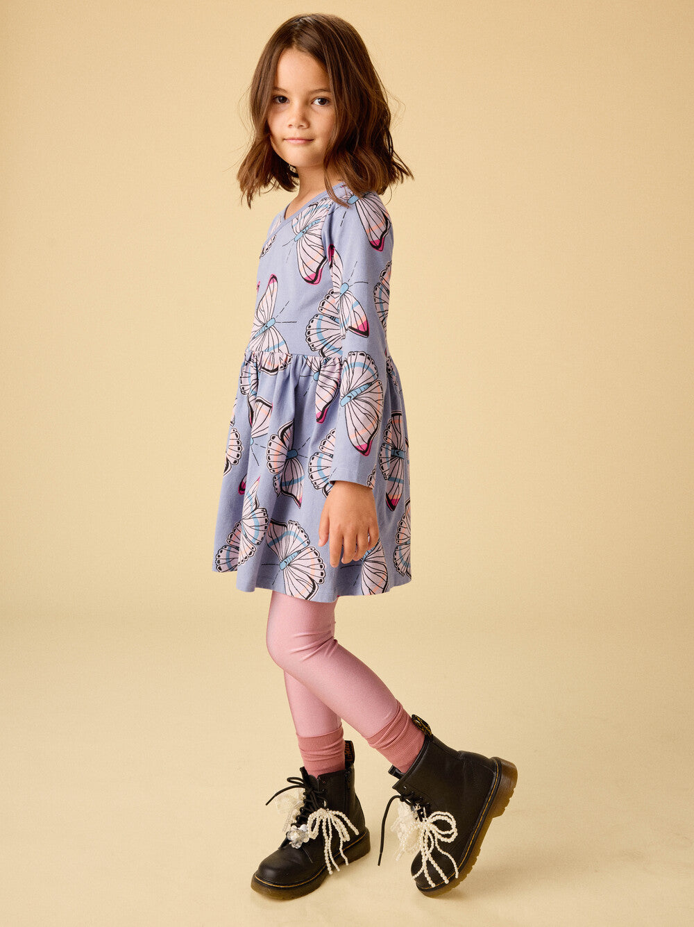 Tea Butterfly Dance | Long Sleeve Wrap Neck Dress