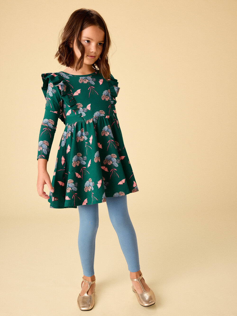 Tea Floral & Butterfly Bouquet | Ruffle Shoulder Ballet Dress