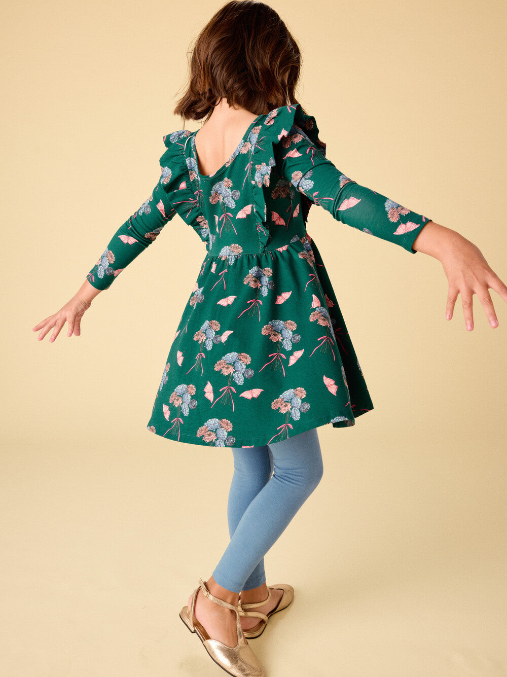 Tea Floral & Butterfly Bouquet | Ruffle Shoulder Ballet Dress