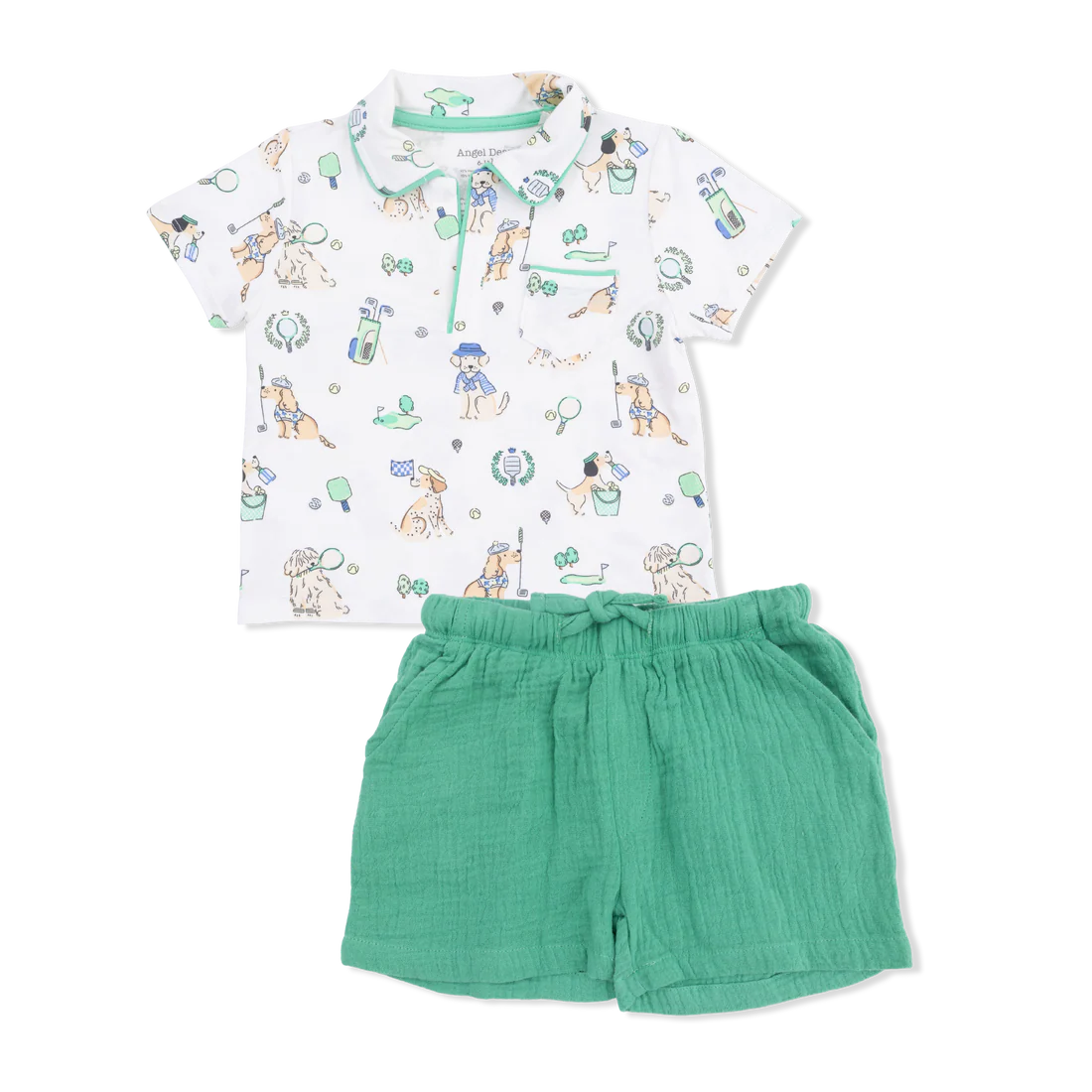 Angel Dear Ivory Green | Neutral Country Club Dogs Polo with Casual Short Set