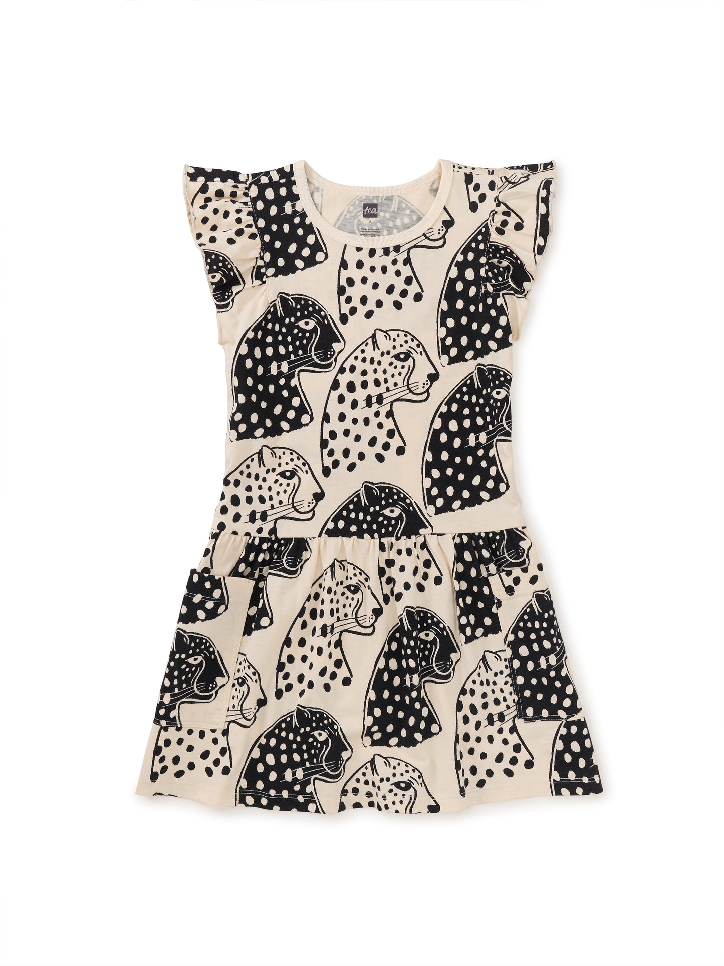 Tea Block Print Jaquar | Flutter Sleeve Pocket Dress