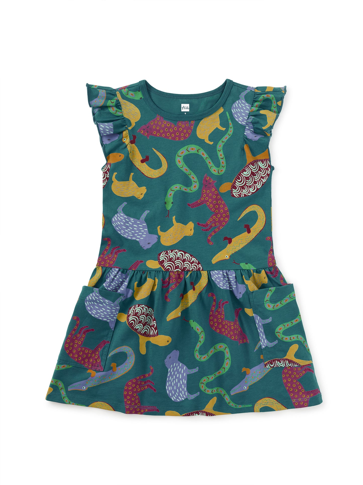 Tea Brazilion Folk Animals | Flutter Sleeve Pocket Dress