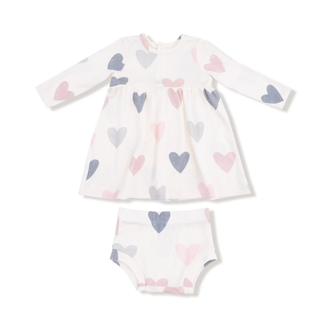 Angel Dear Whisper White Hearts | Modal Ribbed Simple Dress + Bloomer