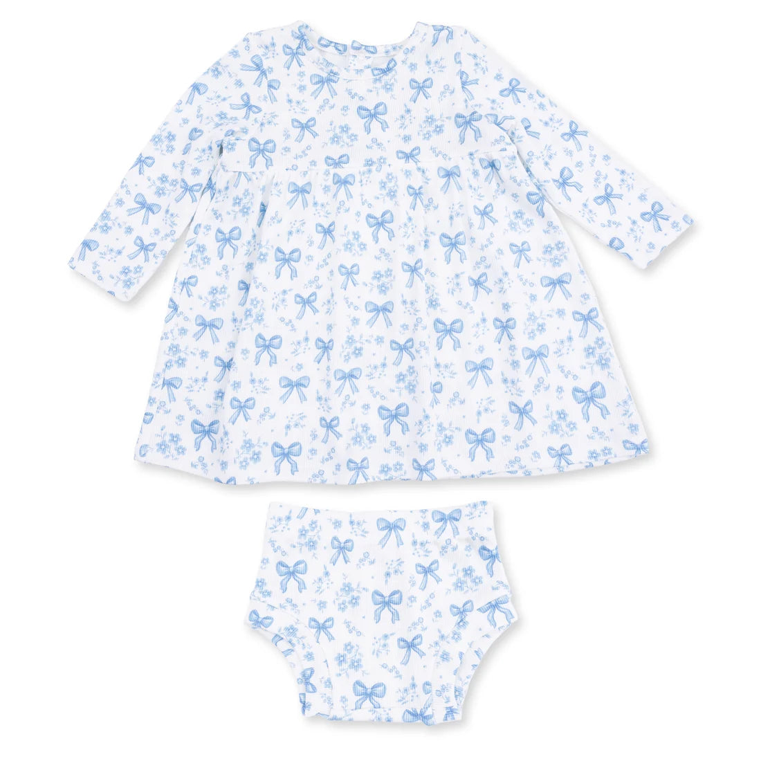 Angel Dear Off White Blue | Bows and Flowers Simple Dress and Bloomer Set