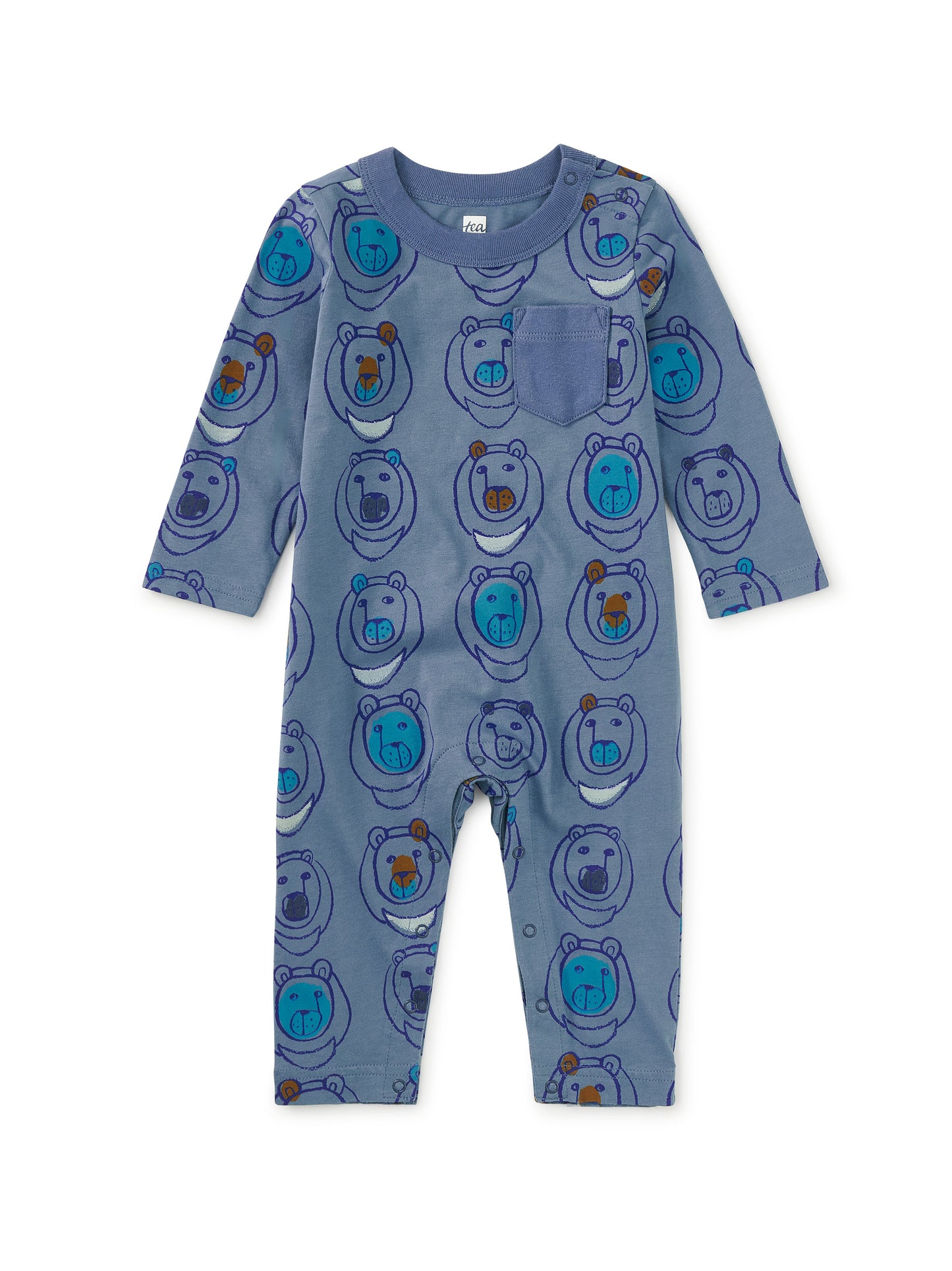 Tea Moon Bear | Long Sleeve Pocket Romper