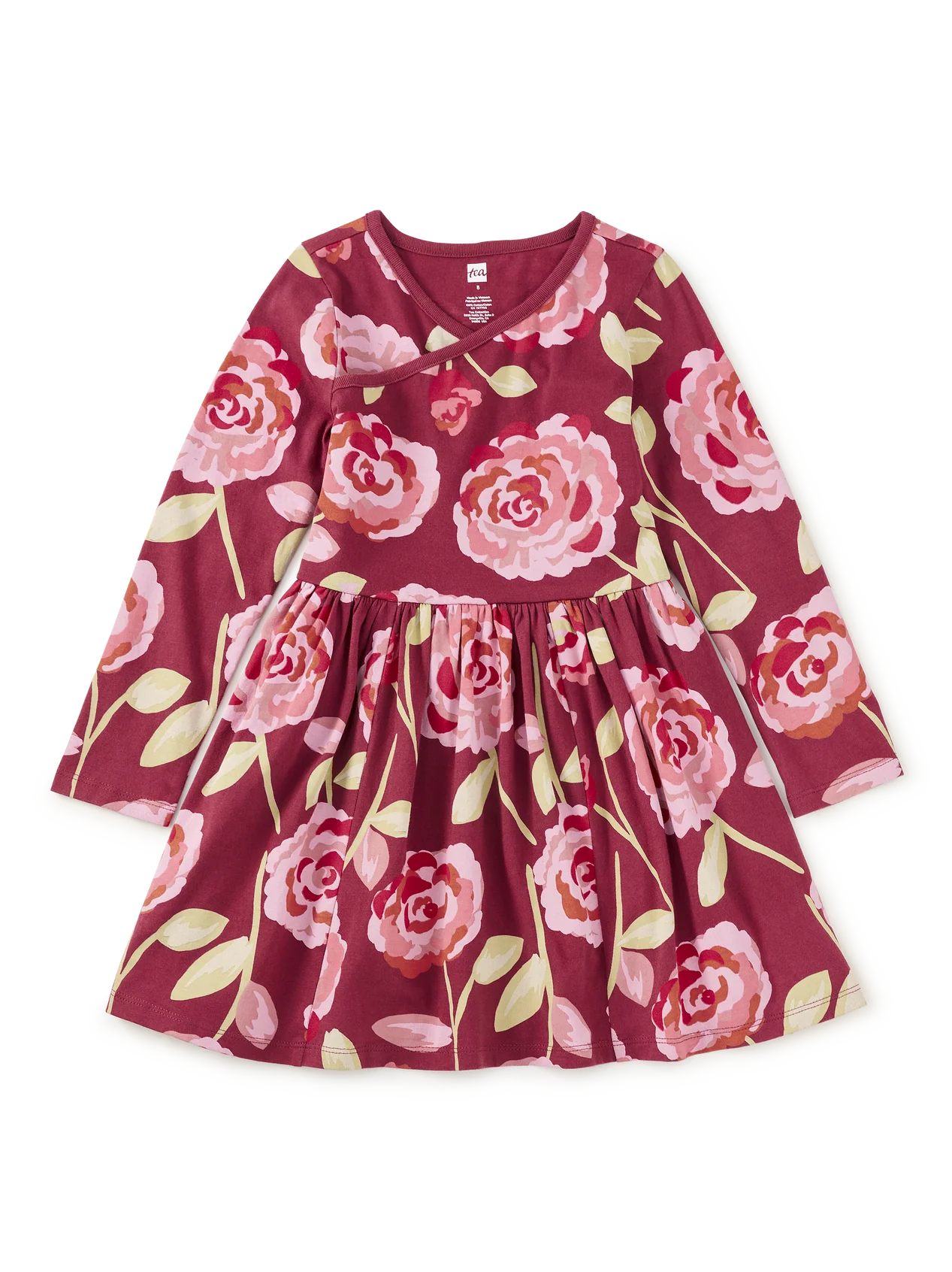 Tea Turkish Rose | Long Sleeve Wrap Neck Dress