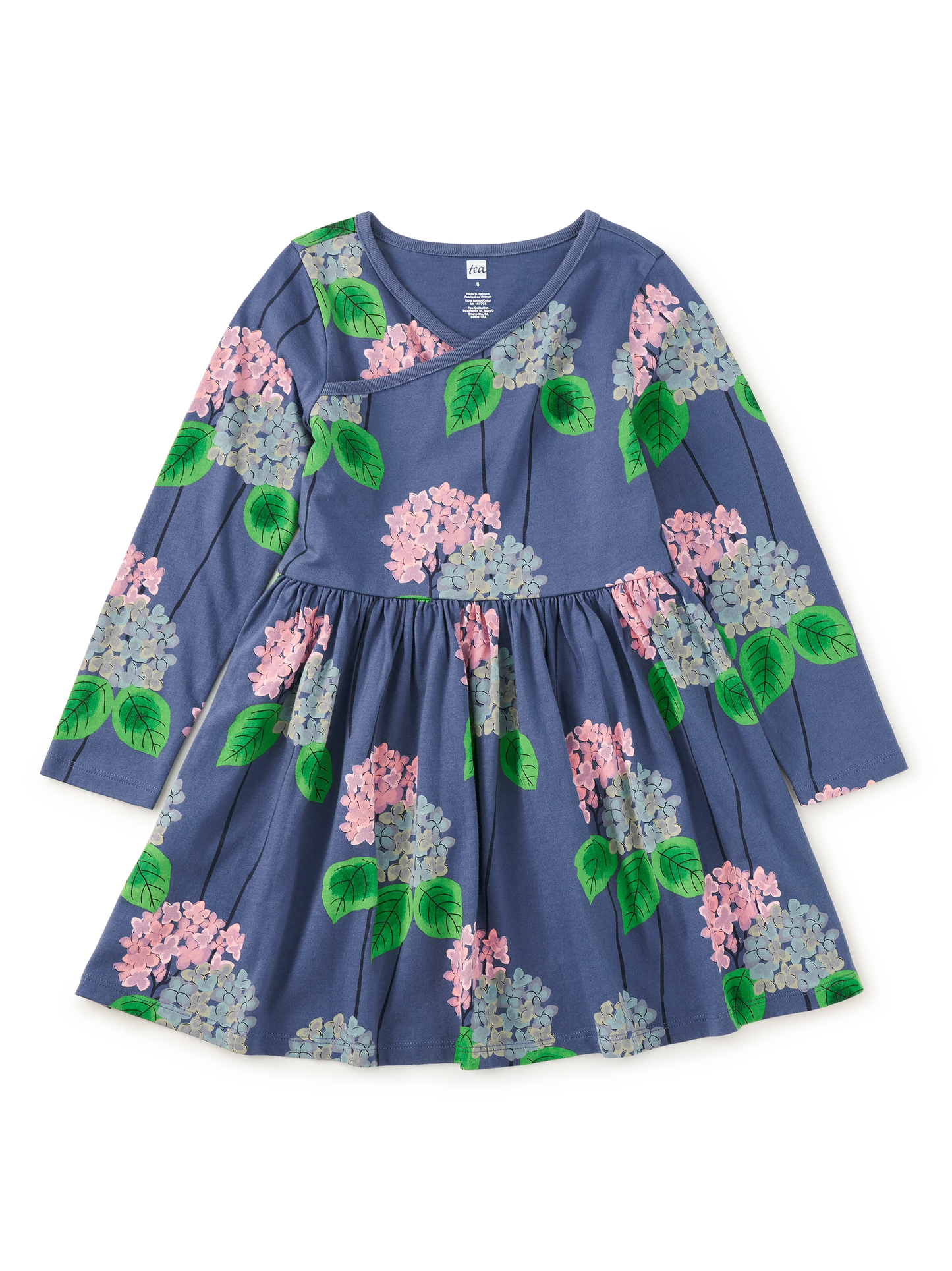 Tea Cornwall Hydrangeas | Long Sleeve Wrap Neck Dress