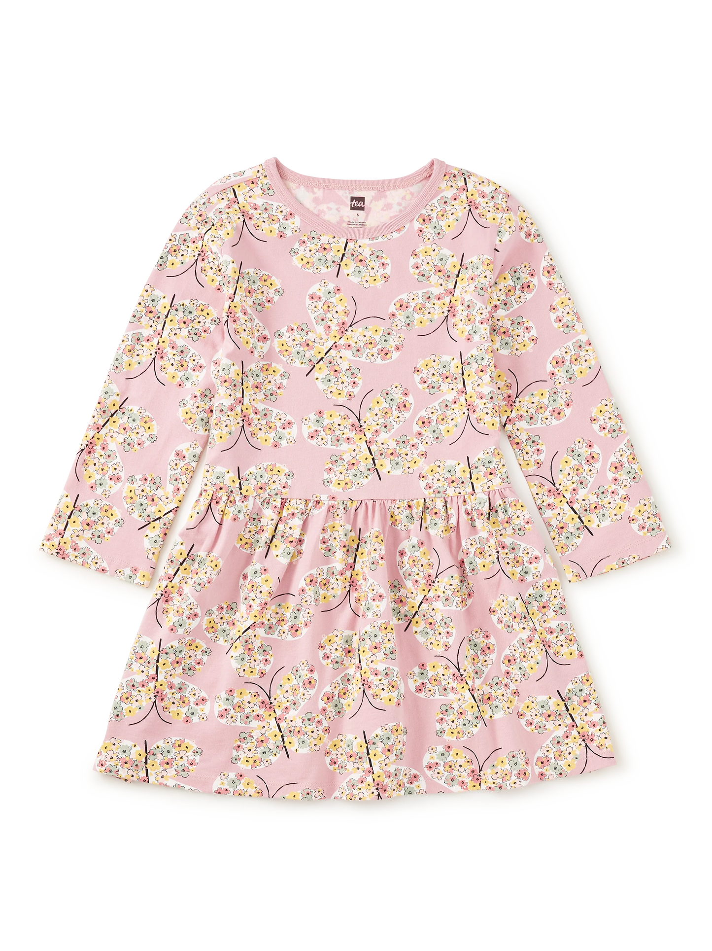 Tea Rose Butterfly | Long Sleeve Skirted Dress