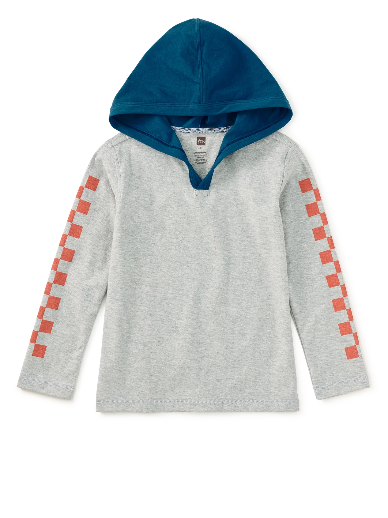 Tea Med Heather Grey | Checker Sleeves Happy Hoodie