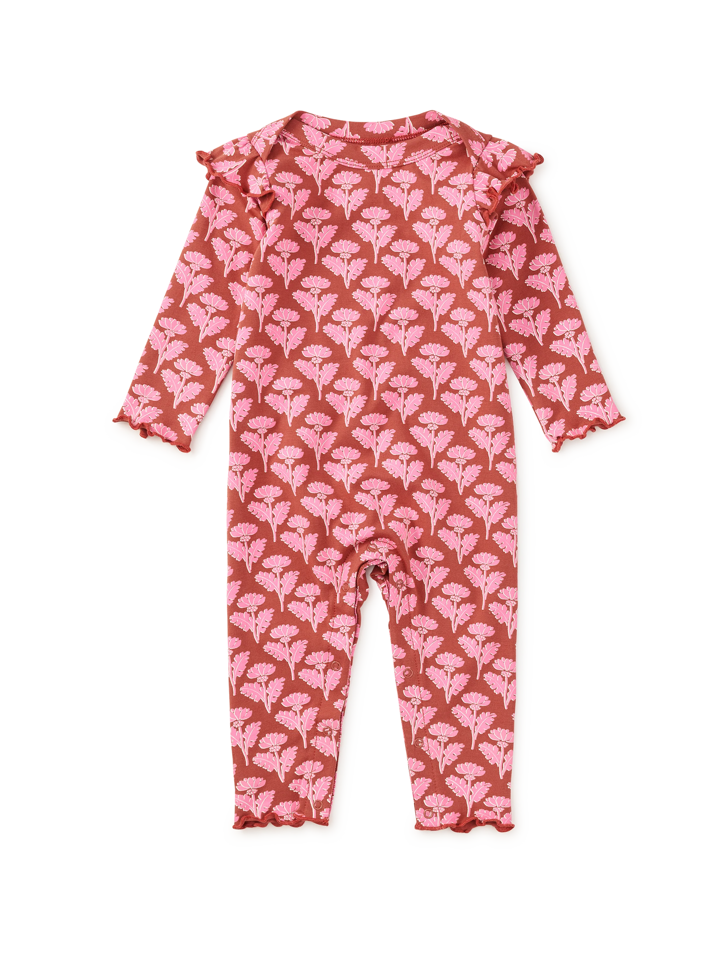 Tea Stamped Heirloom Floral | Ruffle Shoulder Romper