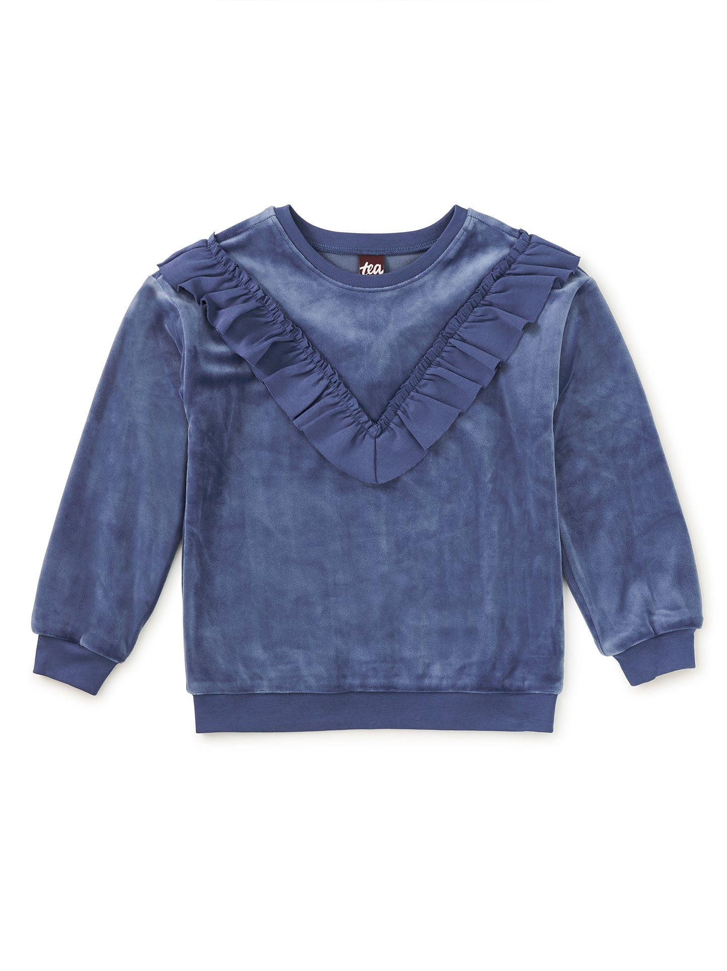 Tea Naval Blue | Velour Ruffle Tunic Top