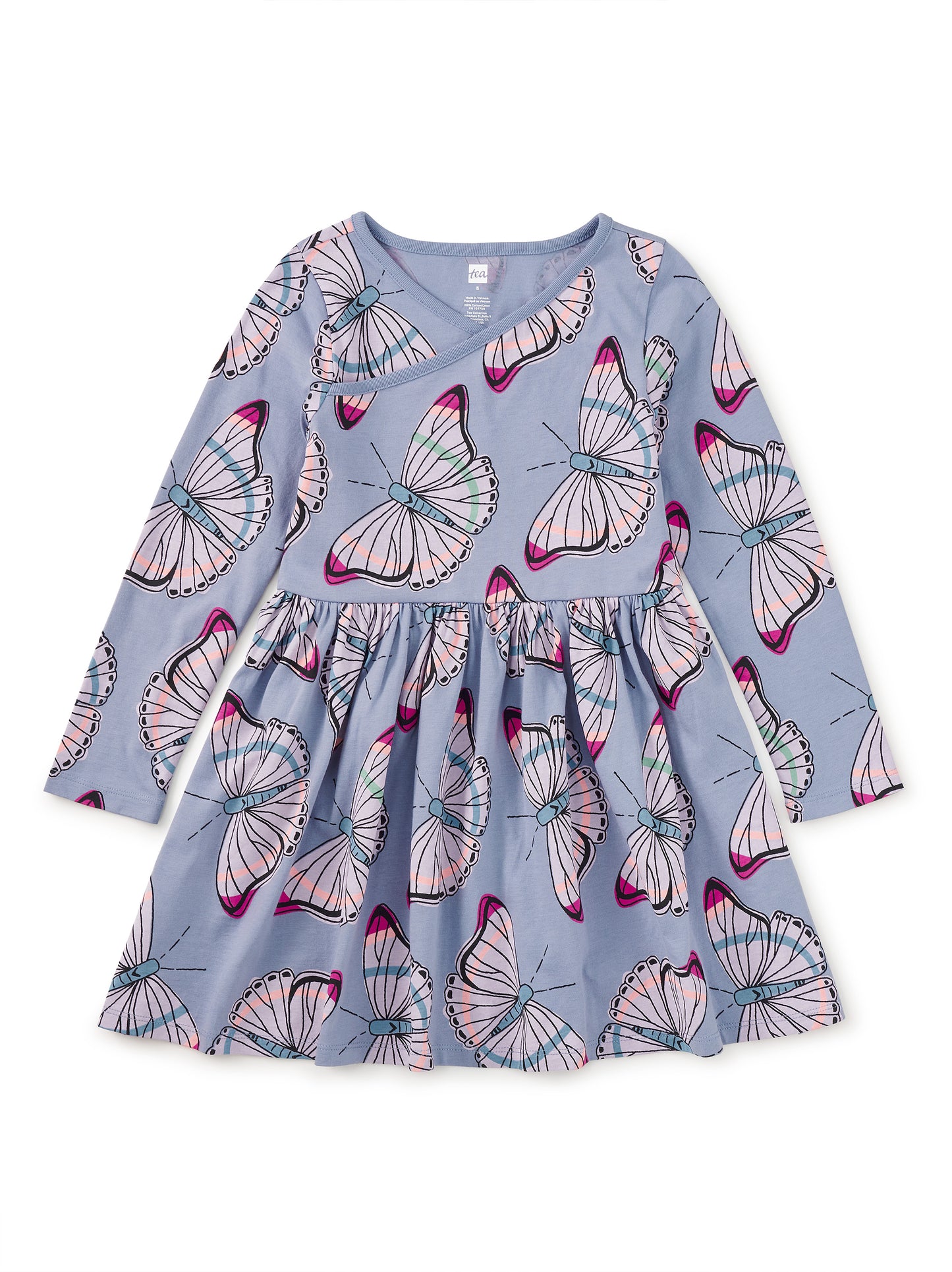 Tea Butterfly Dance | Long Sleeve Wrap Neck Dress