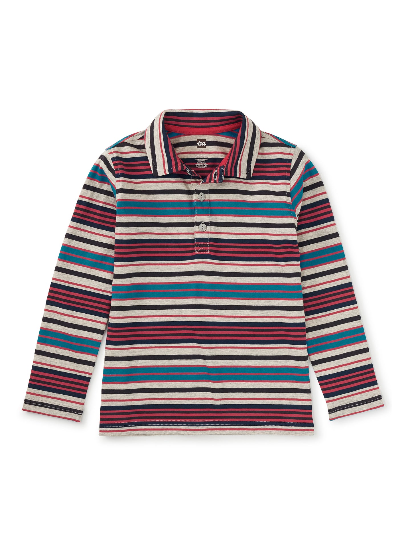 Tea Med Heather Grey | Long Sleeve Striped Polo
