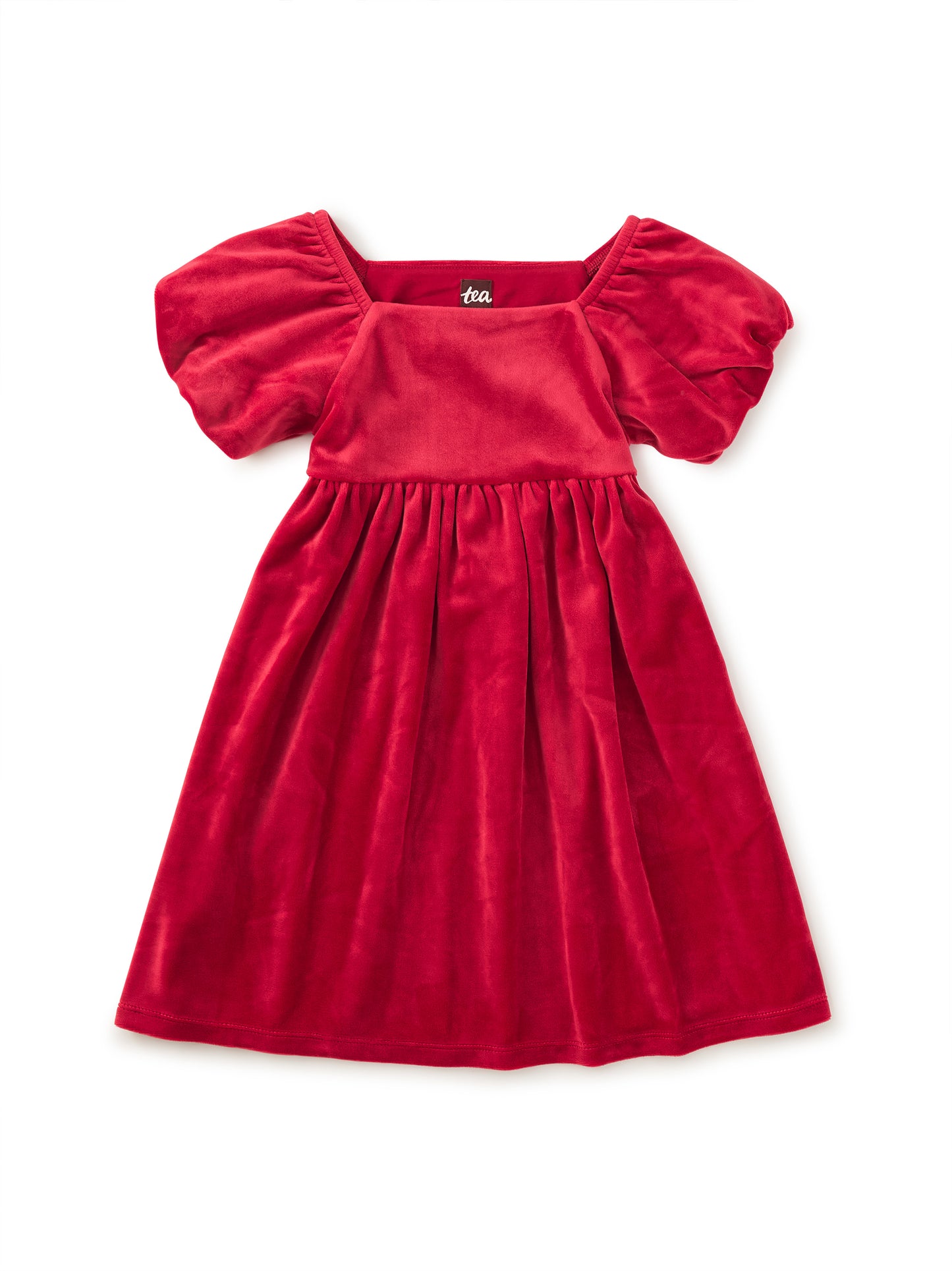 Tea Red Wagon | Puff Shoulder Velour Dress