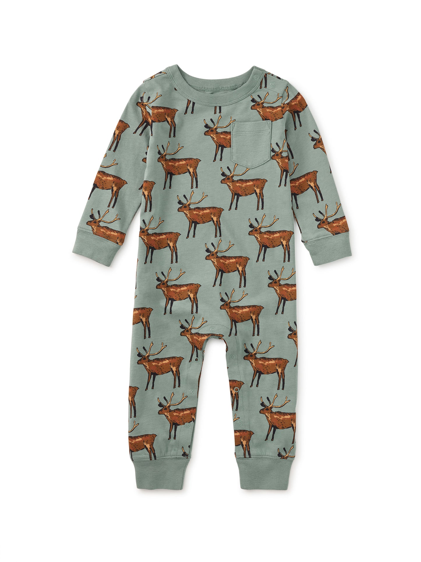 Tea Painted Deer | Long Sleeve Pocket Romper