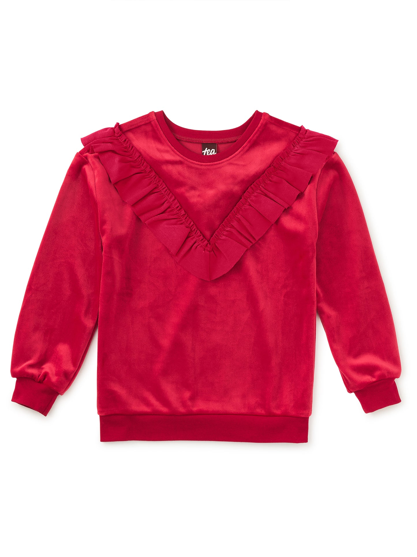 Tea Red Wagon | Velour Ruffle Tunic Top
