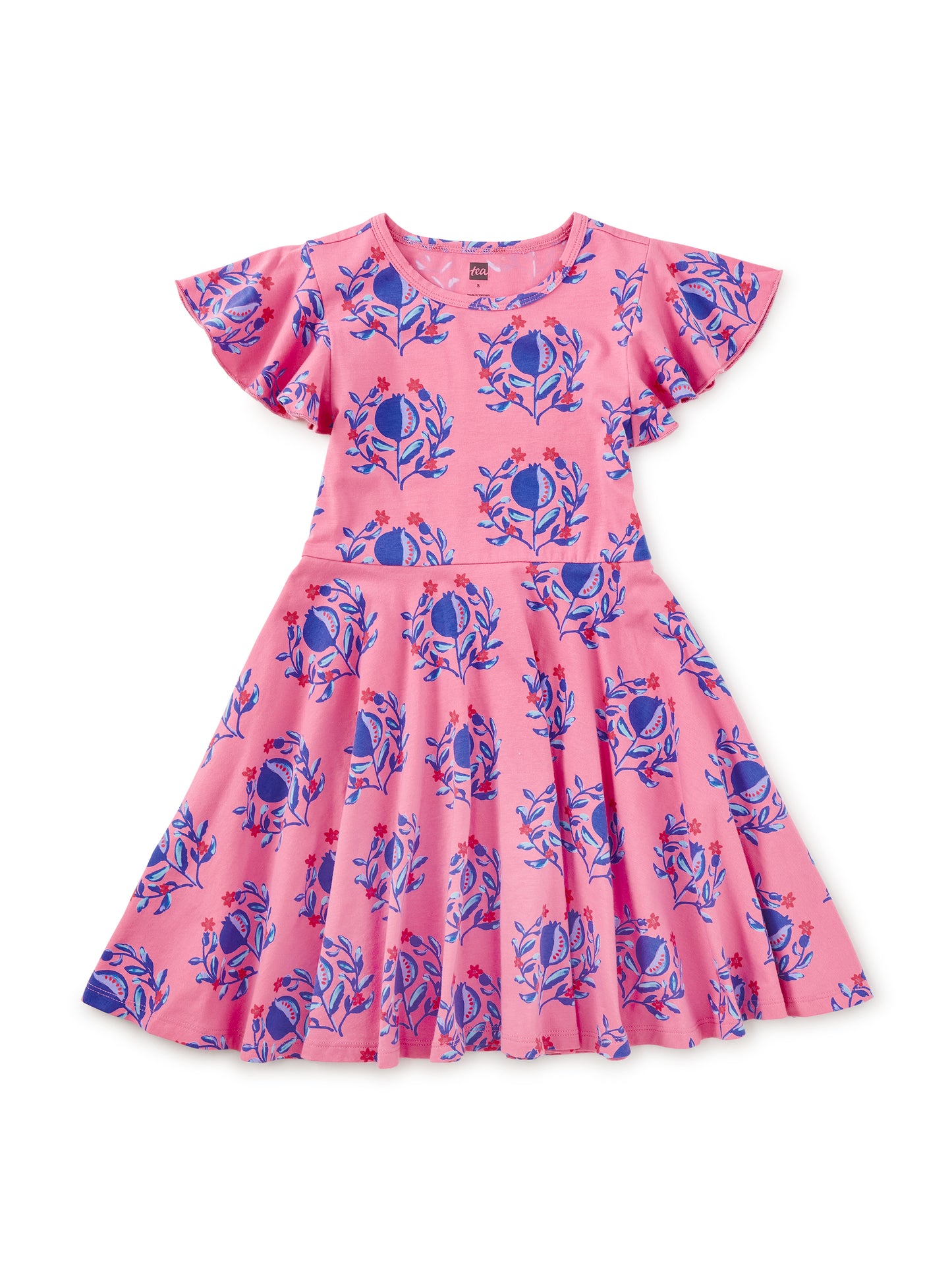 Tea Pomegranate Floral | Flutter Sleeve Twirl Dress