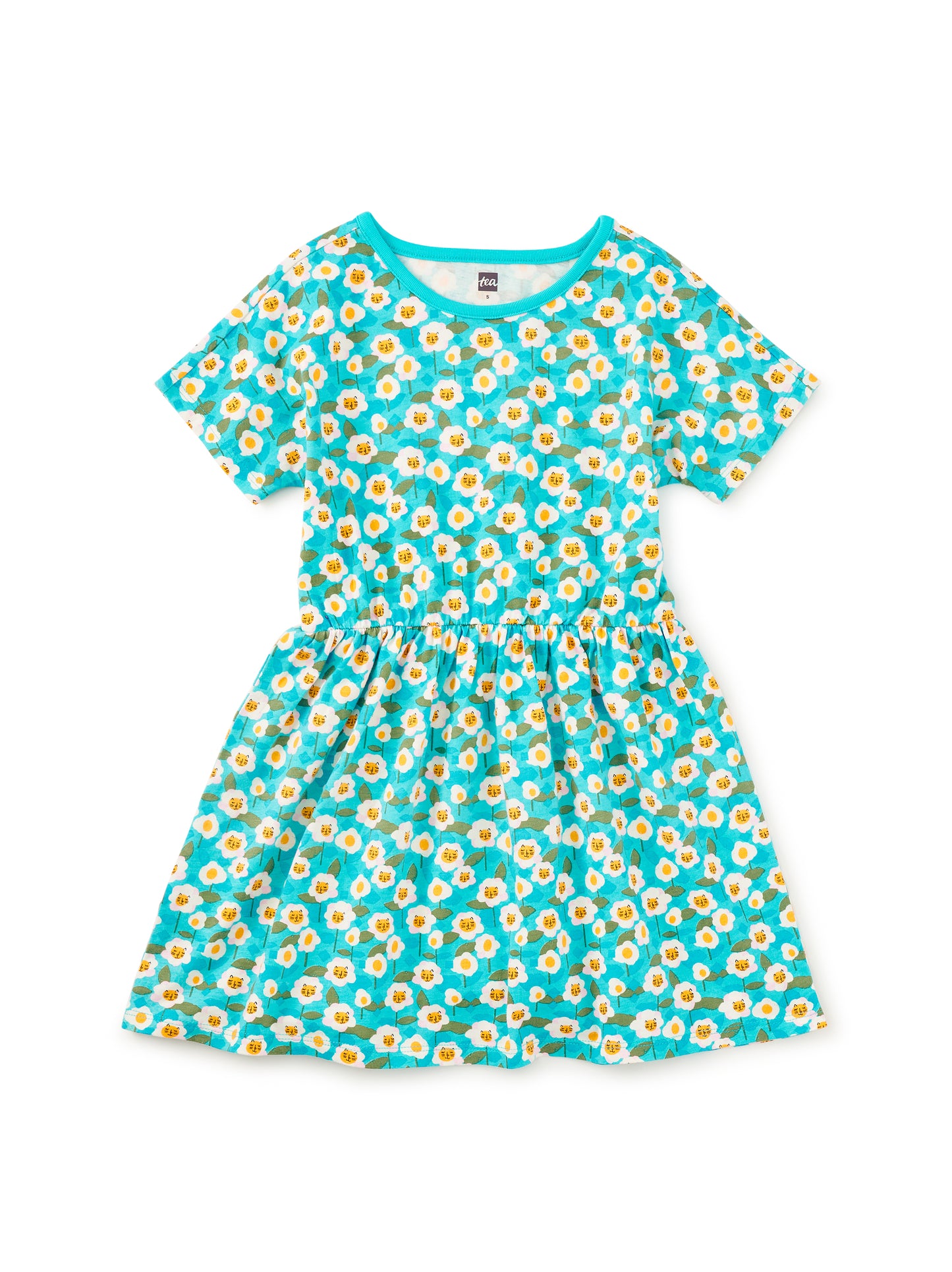 Tea Kitty Floral | Short Sleeve Twirl Dress