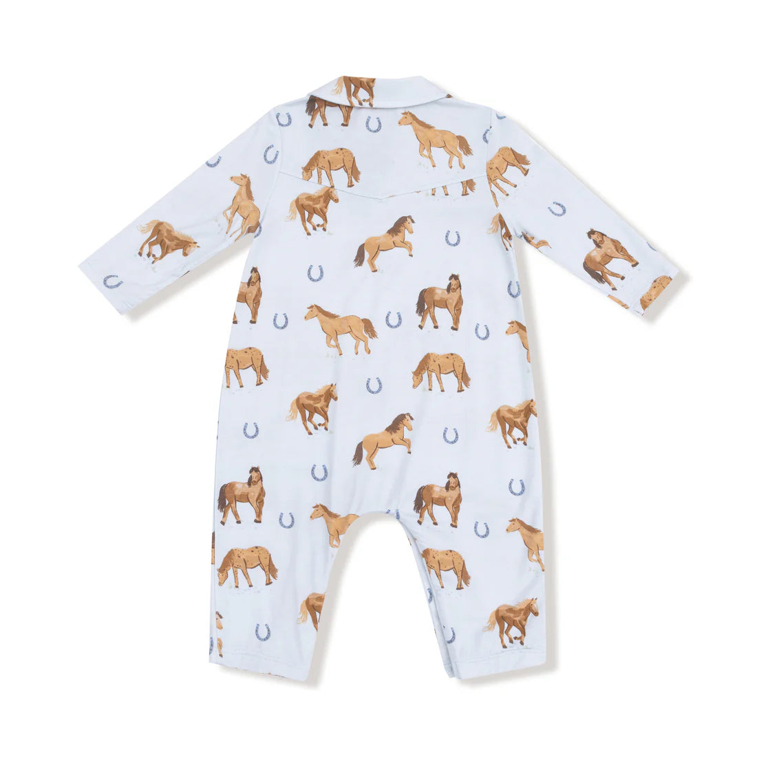 Angel Dear Blue Horses | Long Sleeve Cowboy Romper