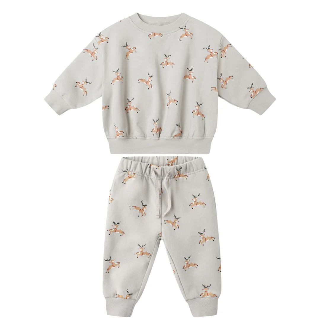Quincy Mae Frost Reindeer | Relaxed Fleece Sweatshirt + Sweatpant Set