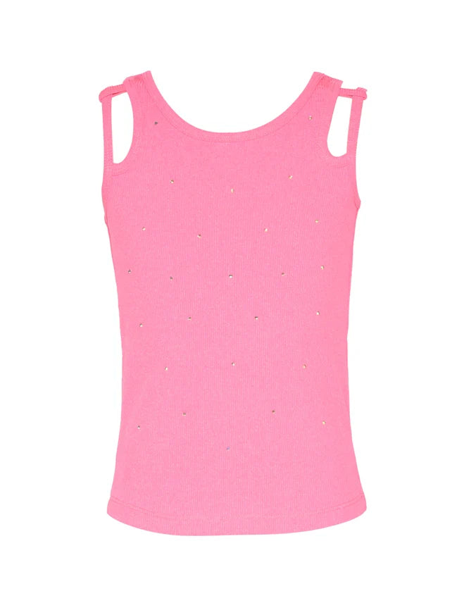 Hannah Banana Pink | Double Strap Rib Tank Top With Rhinestones