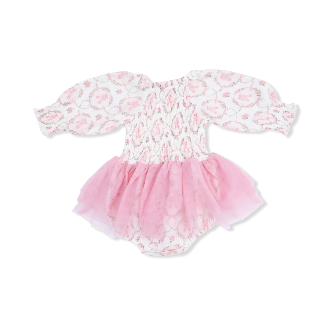 Angel Dear Pink & Ivory | Cameo Ballet Shoes Long Sleeve Smocked Bubble with Tutu Set