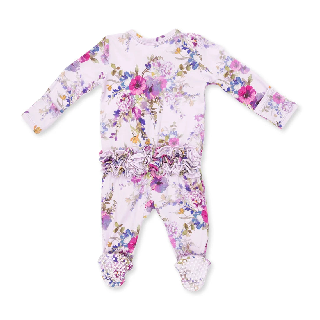 Angel Dear Purple | Dahlia Floral 2 Way Ruffle Back Zipper Footie