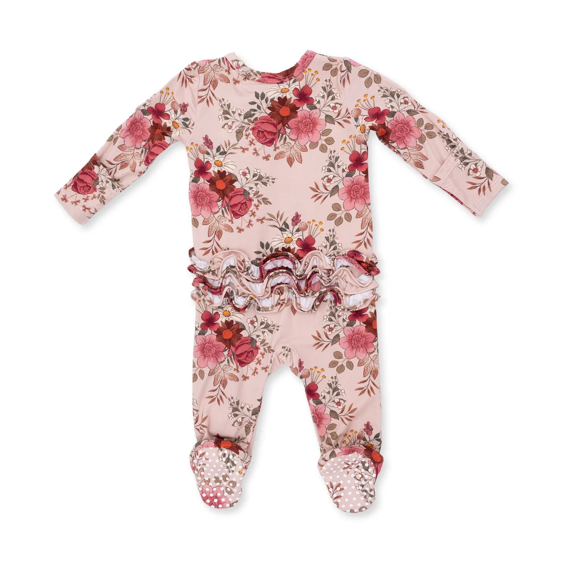 Angel Dear Pink | Sabrina Floral 2 Way Ruffle Back Zipper Footie
