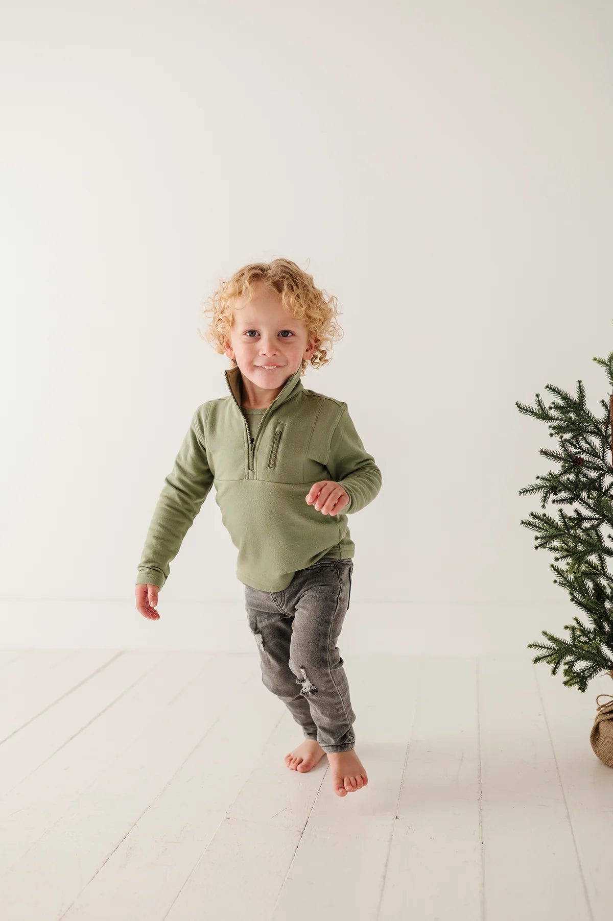 Baby Sprouts Olive | 3/4 Zip Sweatshirt