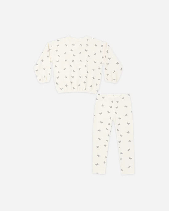 Rylee + Cru Natural Butterfly Ditsy | Spongy Knit Set